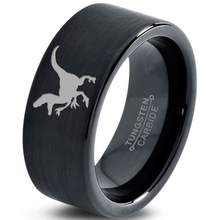 6 mm Jurassic Park T-Rex Dinosaur Symbol Engraved Black Tungsten Ring 6 mm Jurassic Park T-Rex Dinosaur Symbol Engraved Black Tungsten Ring